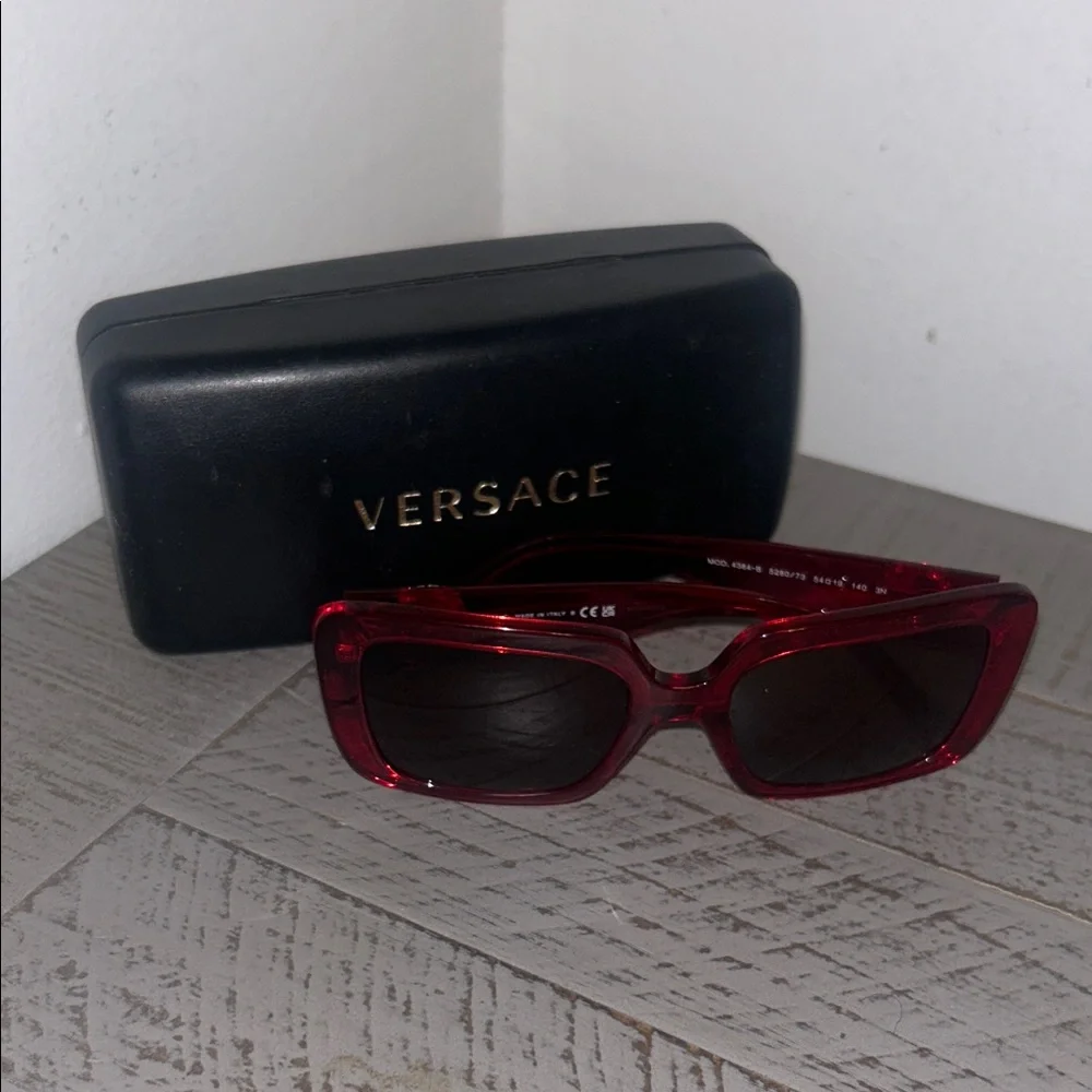 Versace Red Square-Frame Sunglasses with Gold Medallion